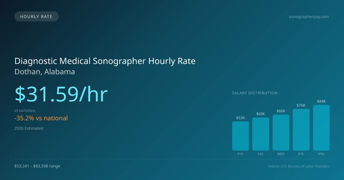 Diagnostic Medical Sonographer Hourly Rate in Dothan, AL — 2026 est., based on 2025 BLS